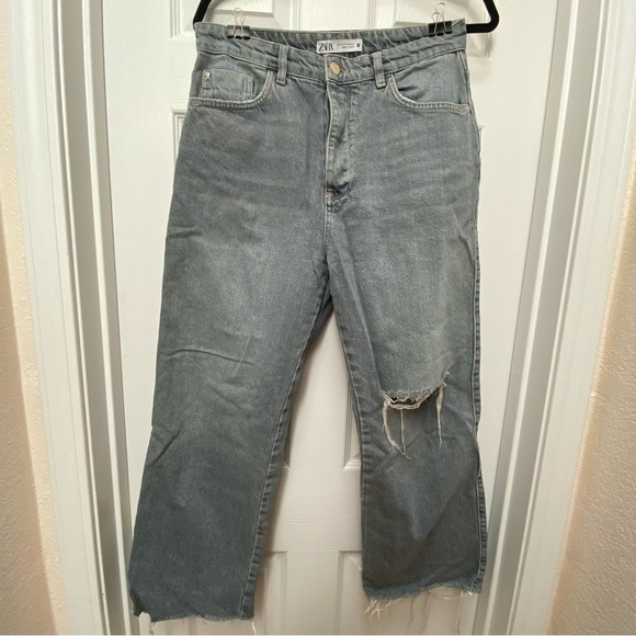 Zara High Waisted Straight Leg Jeans Grey Wash - Picture 2 of 5